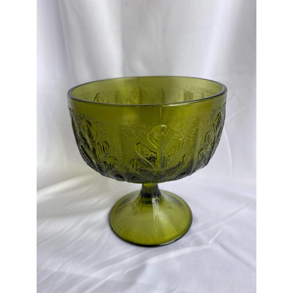 FTD Green Glass Leaf Pattern Bowl or Vase 1978